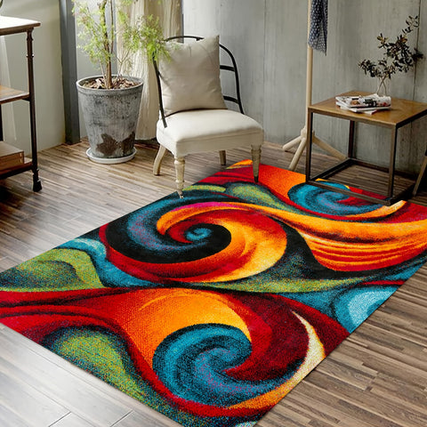 1pc Vibrant Multicolored Spiral Abstract Mat Machine Washable Mat
