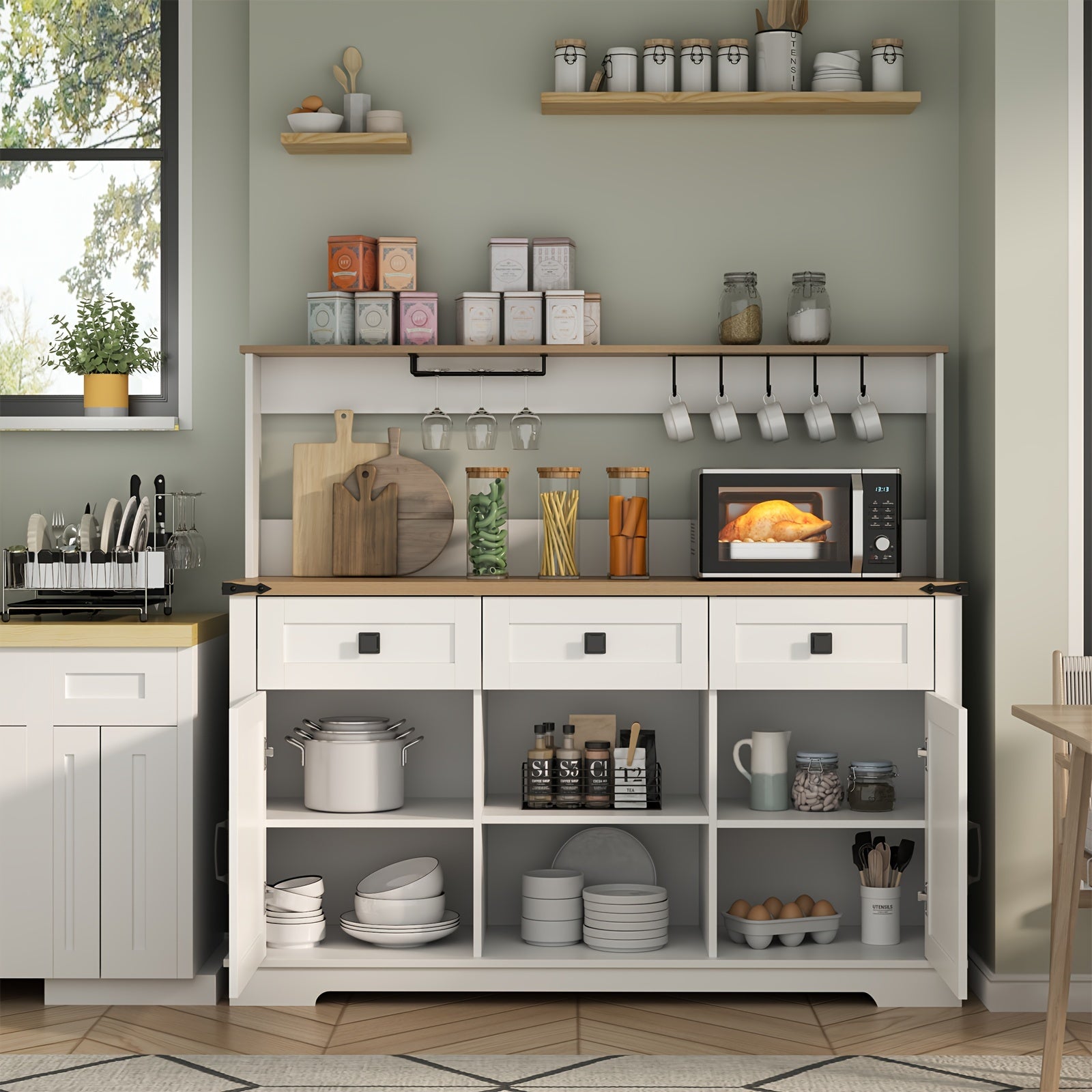 Kitchen Buffet Cabinet with Hutch