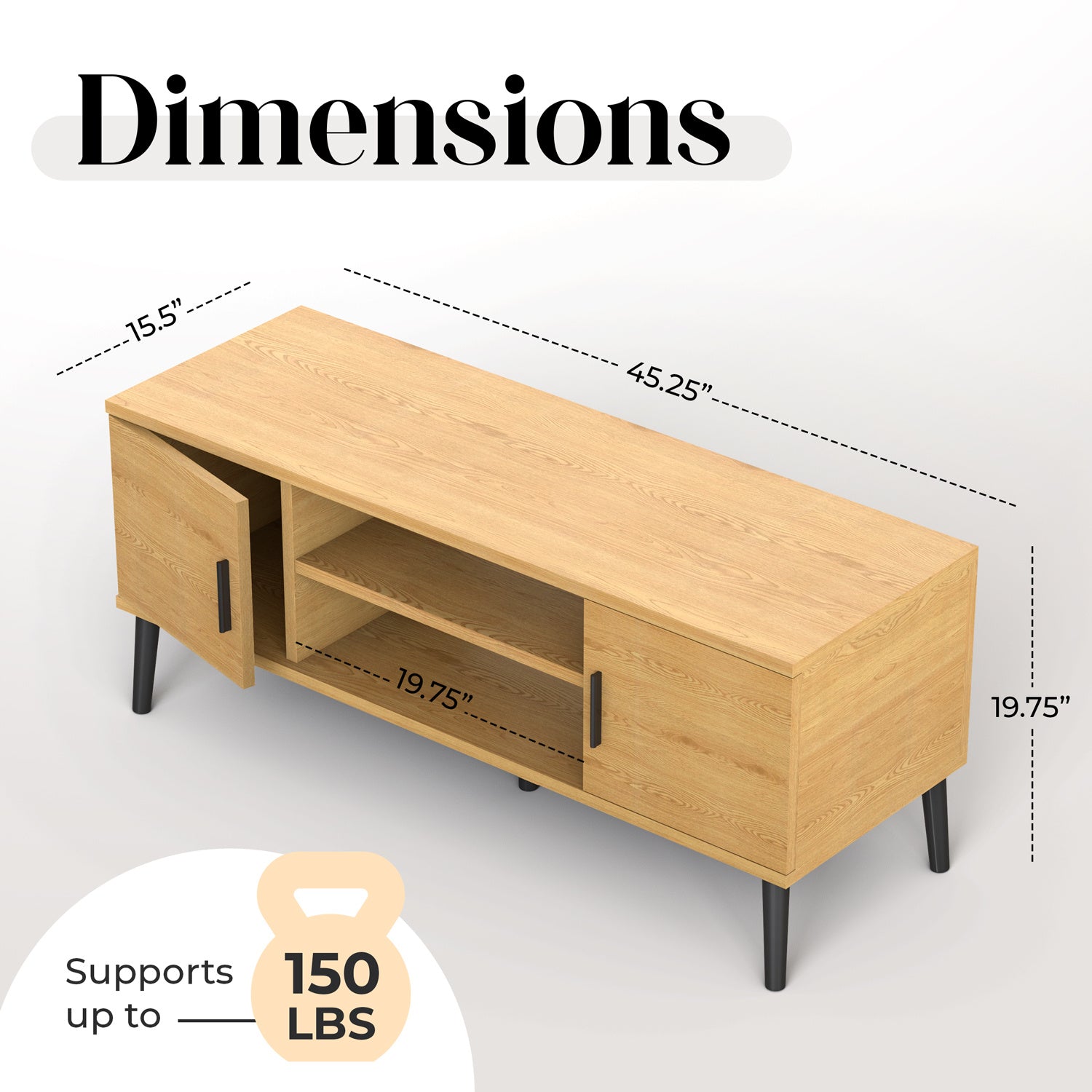 Mid-Century Modern 45" TV Stand with 2 Side Doors