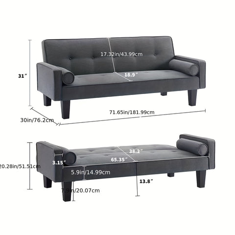 1pc Convertible Sofa Bed With Armrests