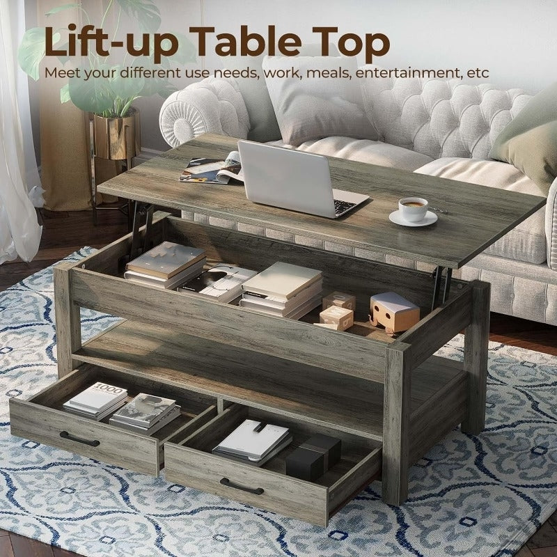 Coffee Table, 47.2" Lift Top Coffee Table with Drawers and Hidden Compartment