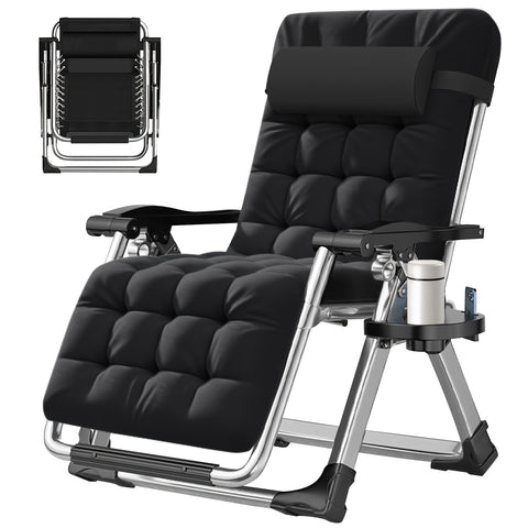 Zero Gravity Chair, Reclining Lounge Chair With Removable Cushion And Cup Holder For Outdoor