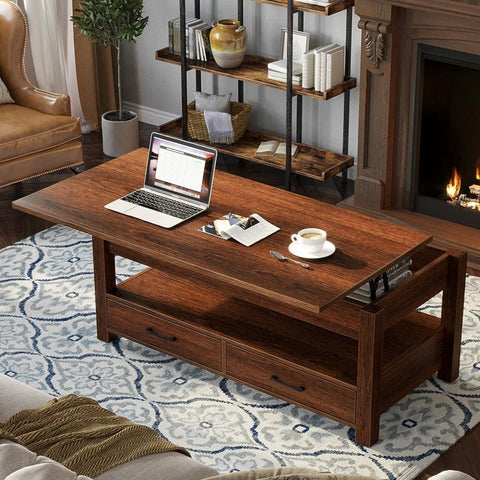 Coffee Table, 47.2" Lift Top Coffee Table with Drawers and Hidden Compartment