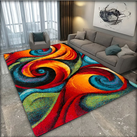 1pc Vibrant Multicolored Spiral Abstract Mat Machine Washable Mat