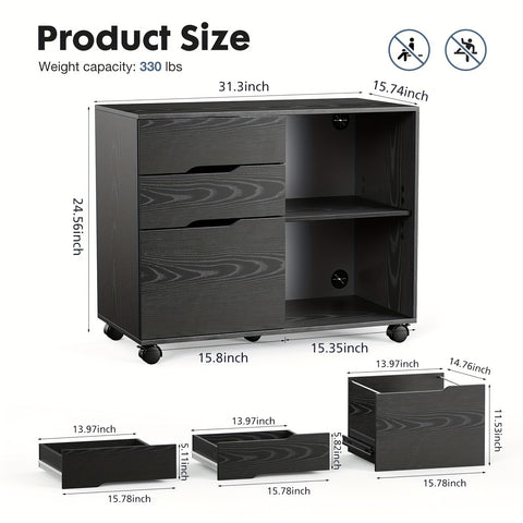 [Small Space Lateral Storage Shelves] 3 Drawer File Cabinet Mobile Lateral Printer Stand with Adjustable Storage Shelves for Home Office Small Space