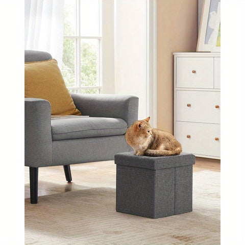 11.8" Compact Folding Storage Ottoman Cube with Soft Tufted Gray Fabric