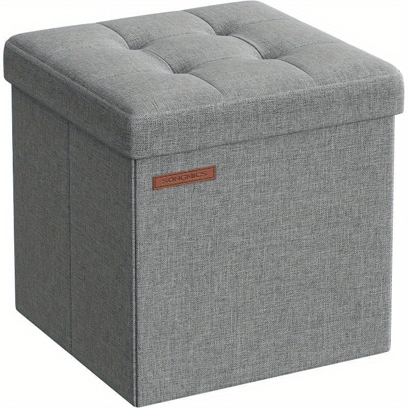 11.8" Compact Folding Storage Ottoman Cube with Soft Tufted Gray Fabric