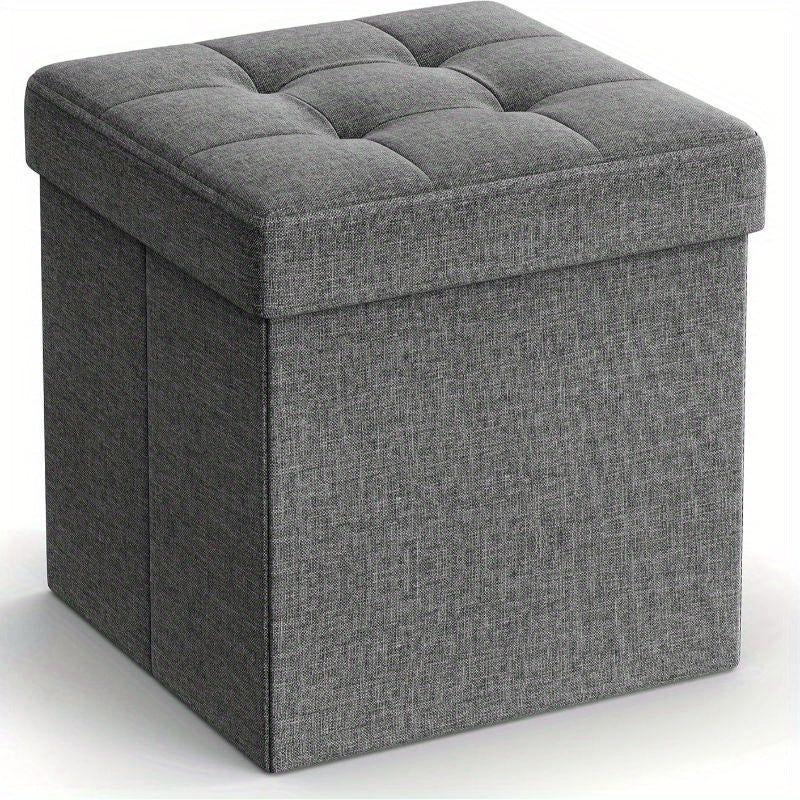 11.8" Compact Folding Storage Ottoman Cube with Soft Tufted Gray Fabric