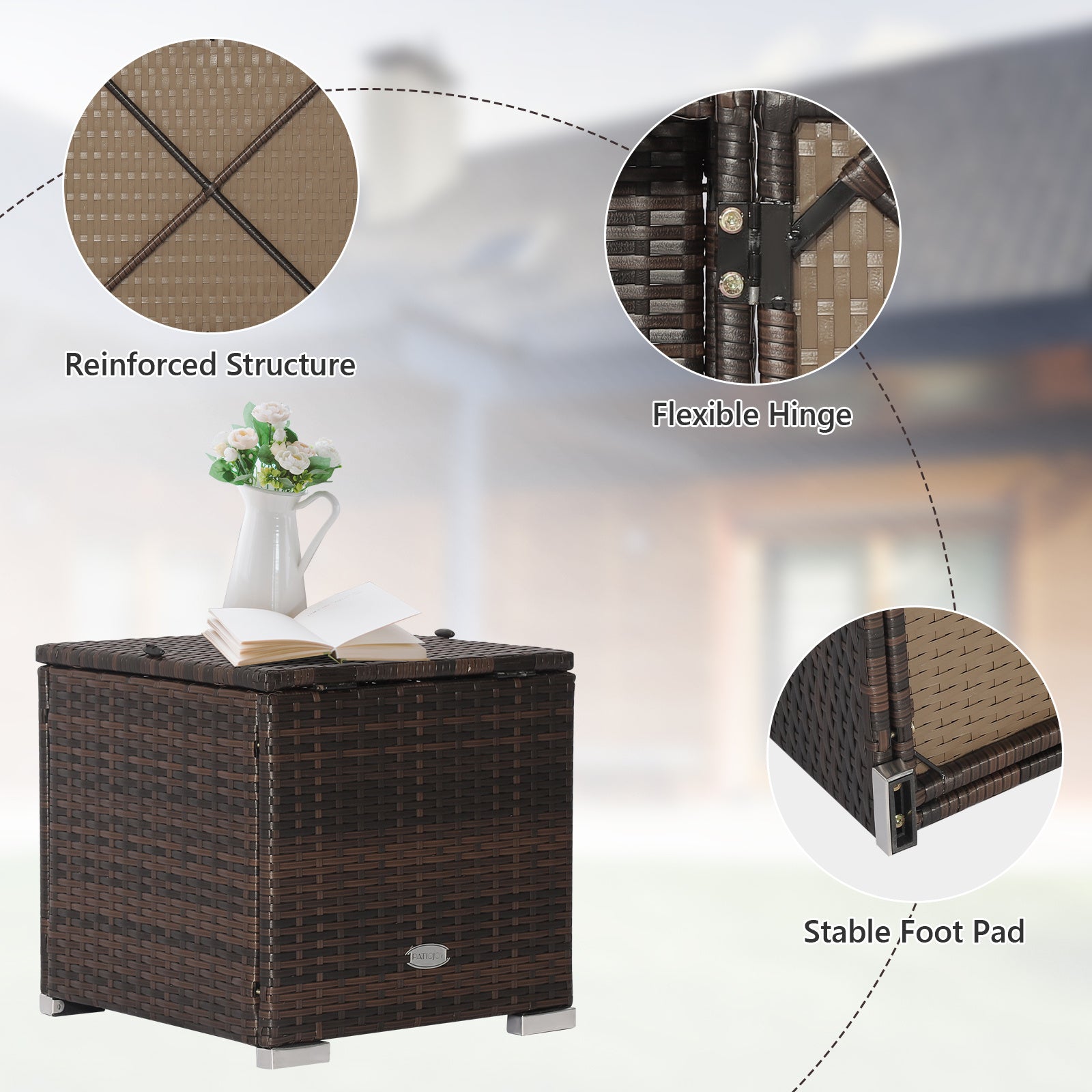 2PCS Patio Rattan Ottomans Seat Side Table Storage Box