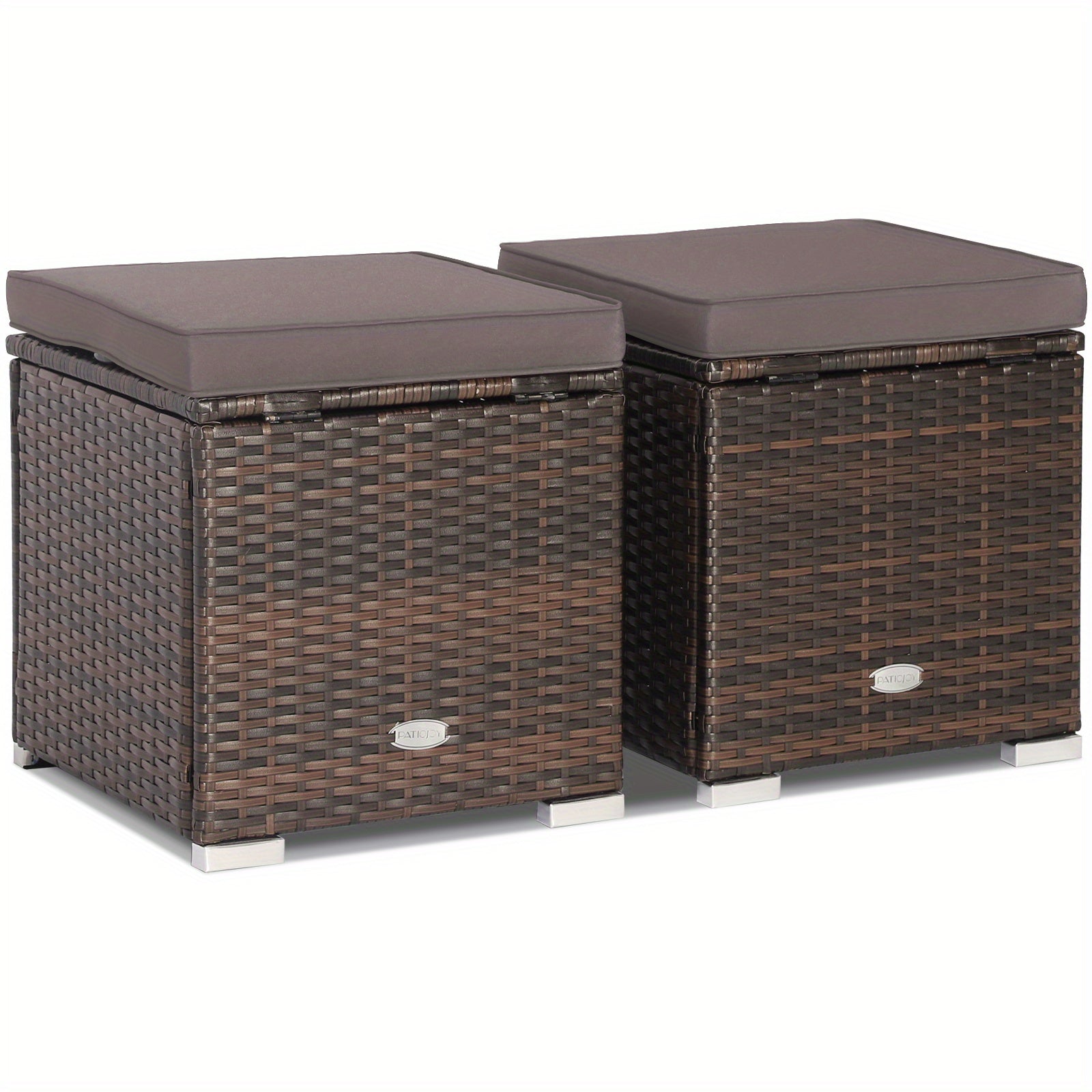 2PCS Patio Rattan Ottomans Seat Side Table Storage Box