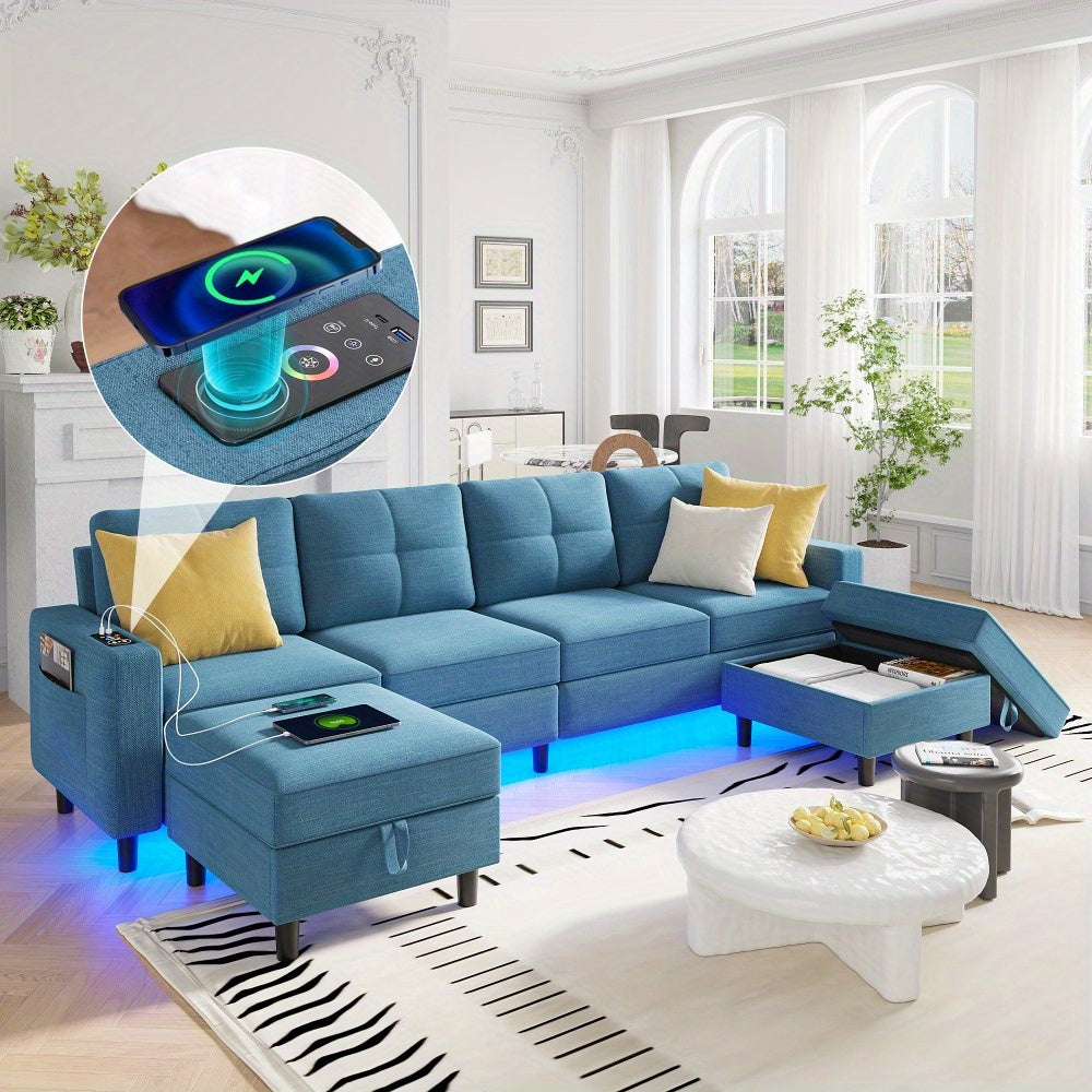 Sectional Sofa with Charging Station, Sectional Couches with LED Lights