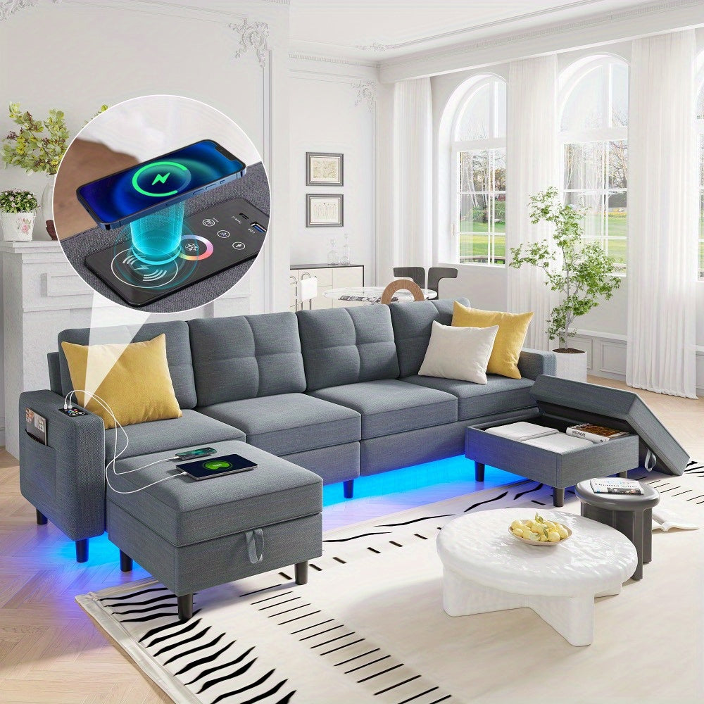 Sectional Sofa with Charging Station, Sectional Couches with LED Lights