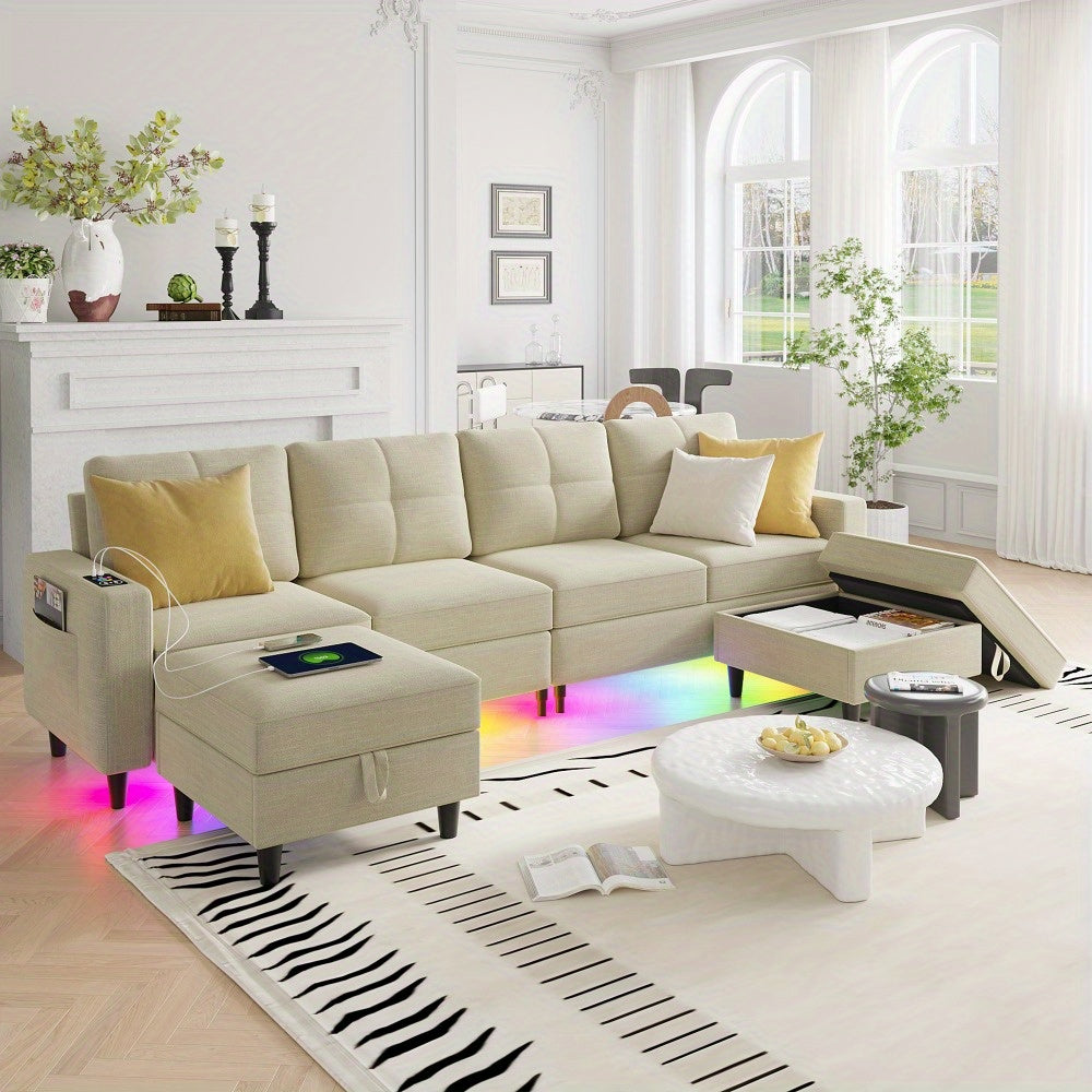 Sectional Sofa with Charging Station, Sectional Couches with LED Lights