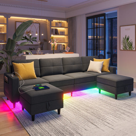 Sectional Sofa with Charging Station, Sectional Couches with LED Lights