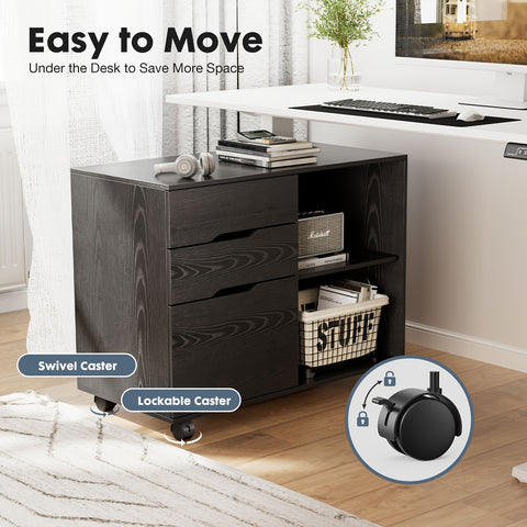 [Small Space Lateral Storage Shelves] 3 Drawer File Cabinet Mobile Lateral Printer Stand with Adjustable Storage Shelves for Home Office Small Space