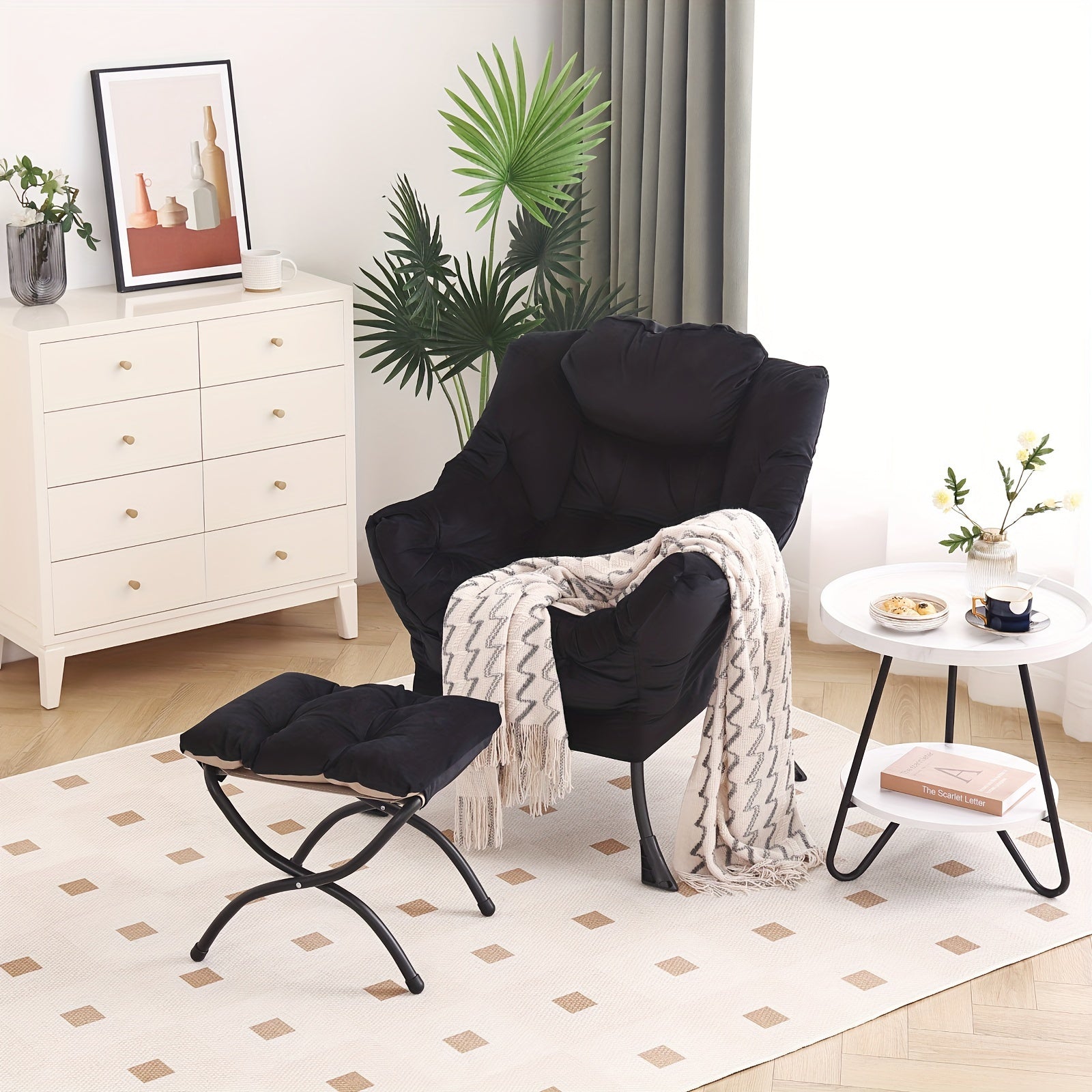 Tiita Lazy Chair with Ottoman, Modern Large Accent Lounge Chair