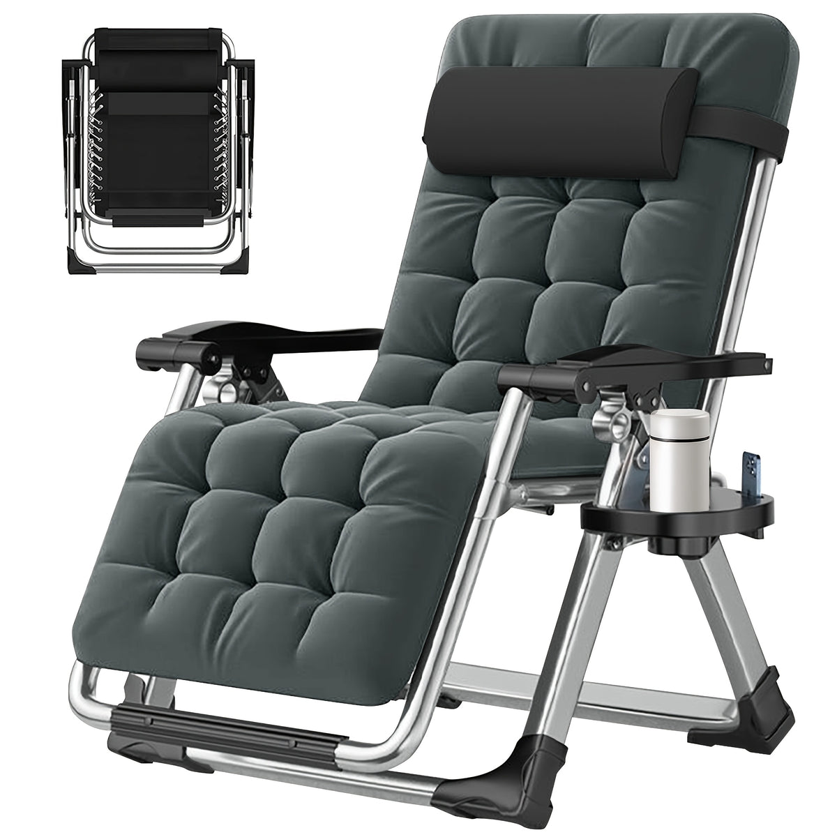 Zero Gravity Chair, Reclining Lounge Chair With Removable Cushion And Cup Holder For Outdoor