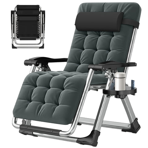Zero Gravity Chair, Reclining Lounge Chair With Removable Cushion And Cup Holder For Outdoor