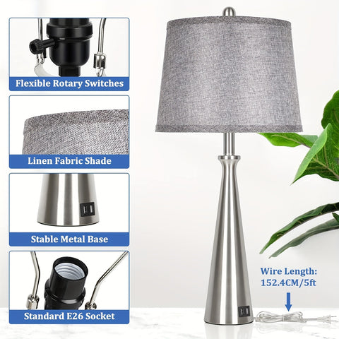 Set Of 2 Table Lamps With 2 USB Charging Ports