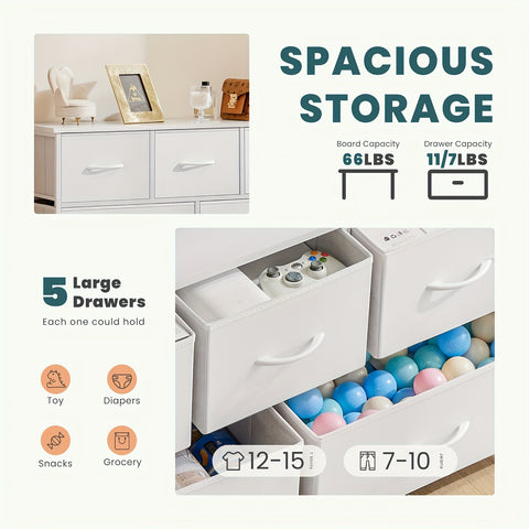 Dresser for Bedroom with 5 Fabric Drawers
