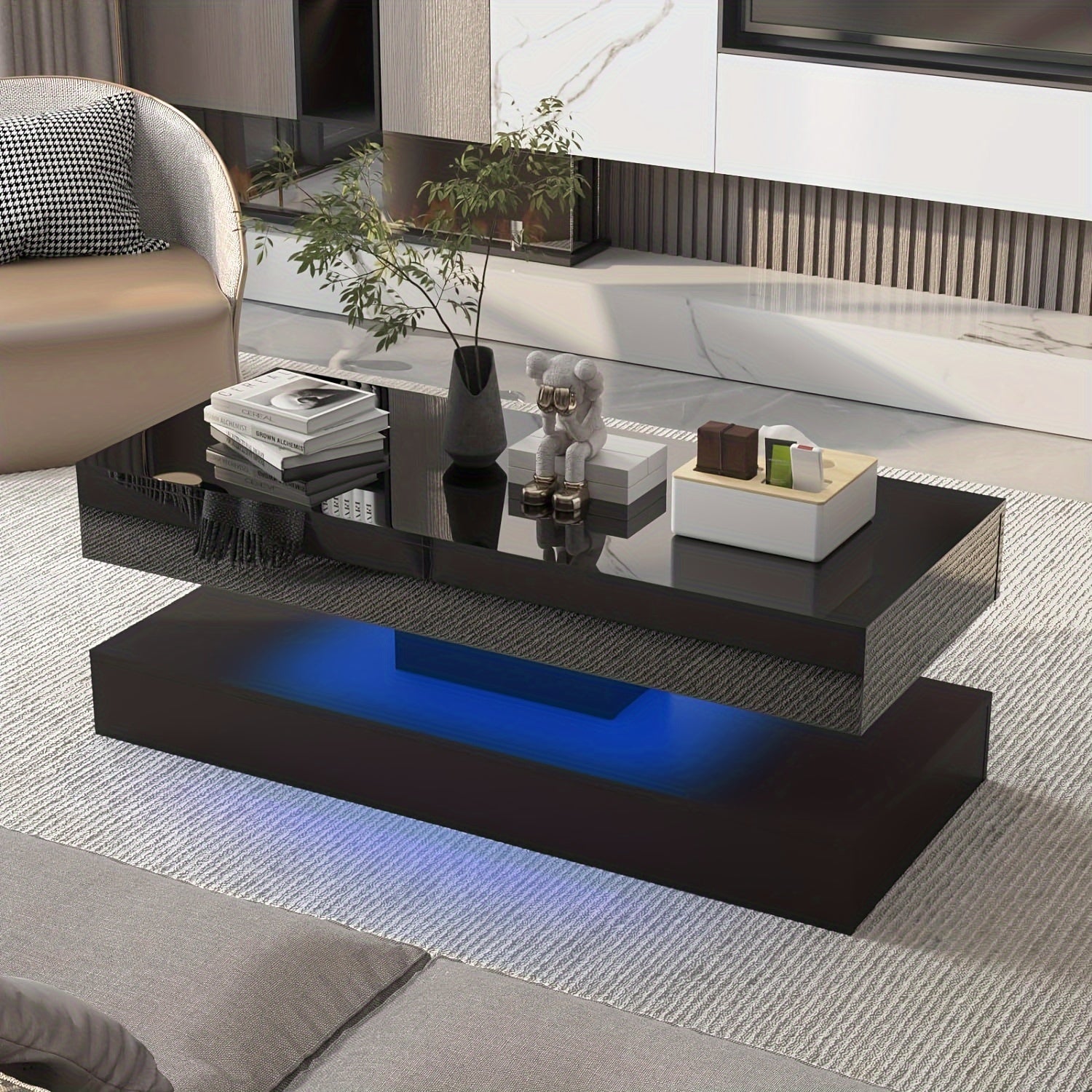 LED Coffee Table with 2 Storage Drawers