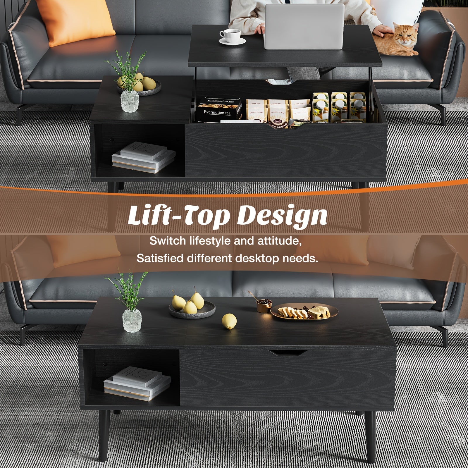 Adjustable Lift Top Coffee Table with Storage