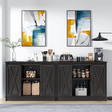 Coffee Bar Cabinet with Sliding Barn Door