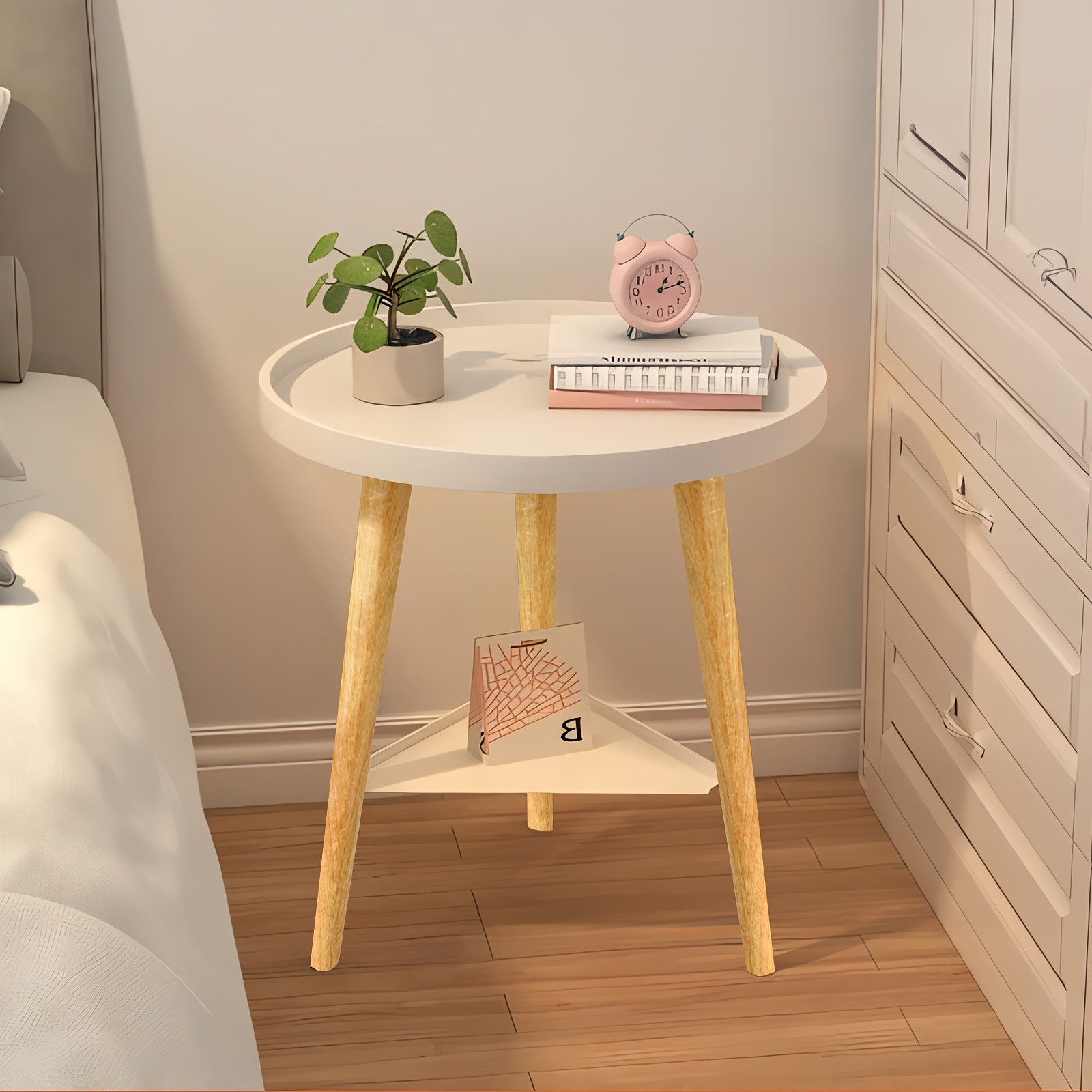 1pc Circular Double-Layer Side Table