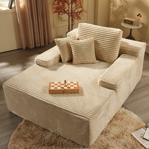 Large Corduroy Floor Sofa with Pillows