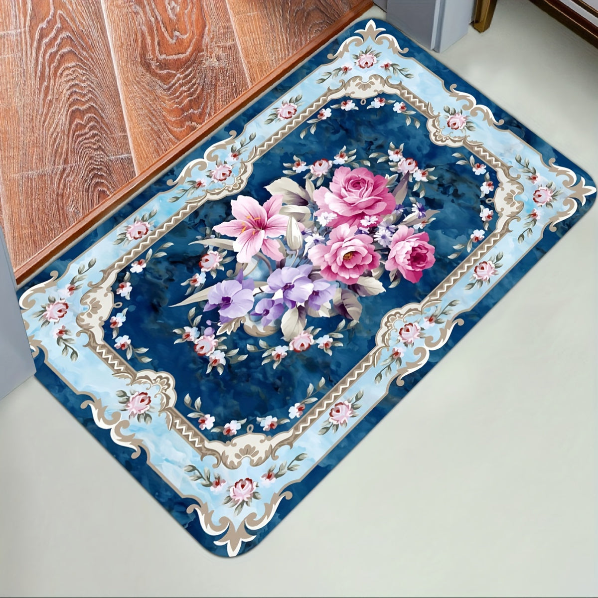 1pc Persian Floral Print Area Rug -