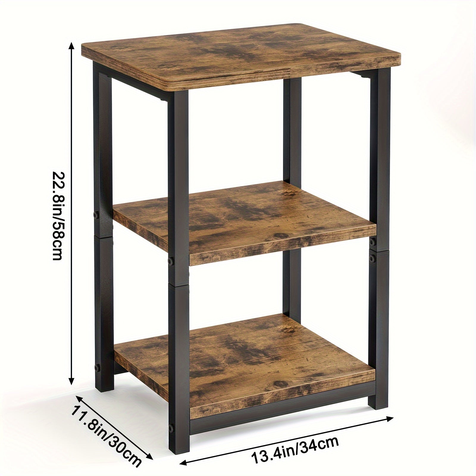 1pc 3-Tier Rustic Brown and Black Side Table