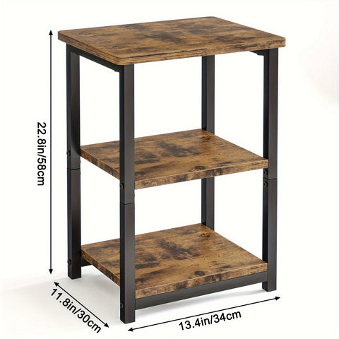 1pc 3-Tier Rustic Brown and Black Side Table