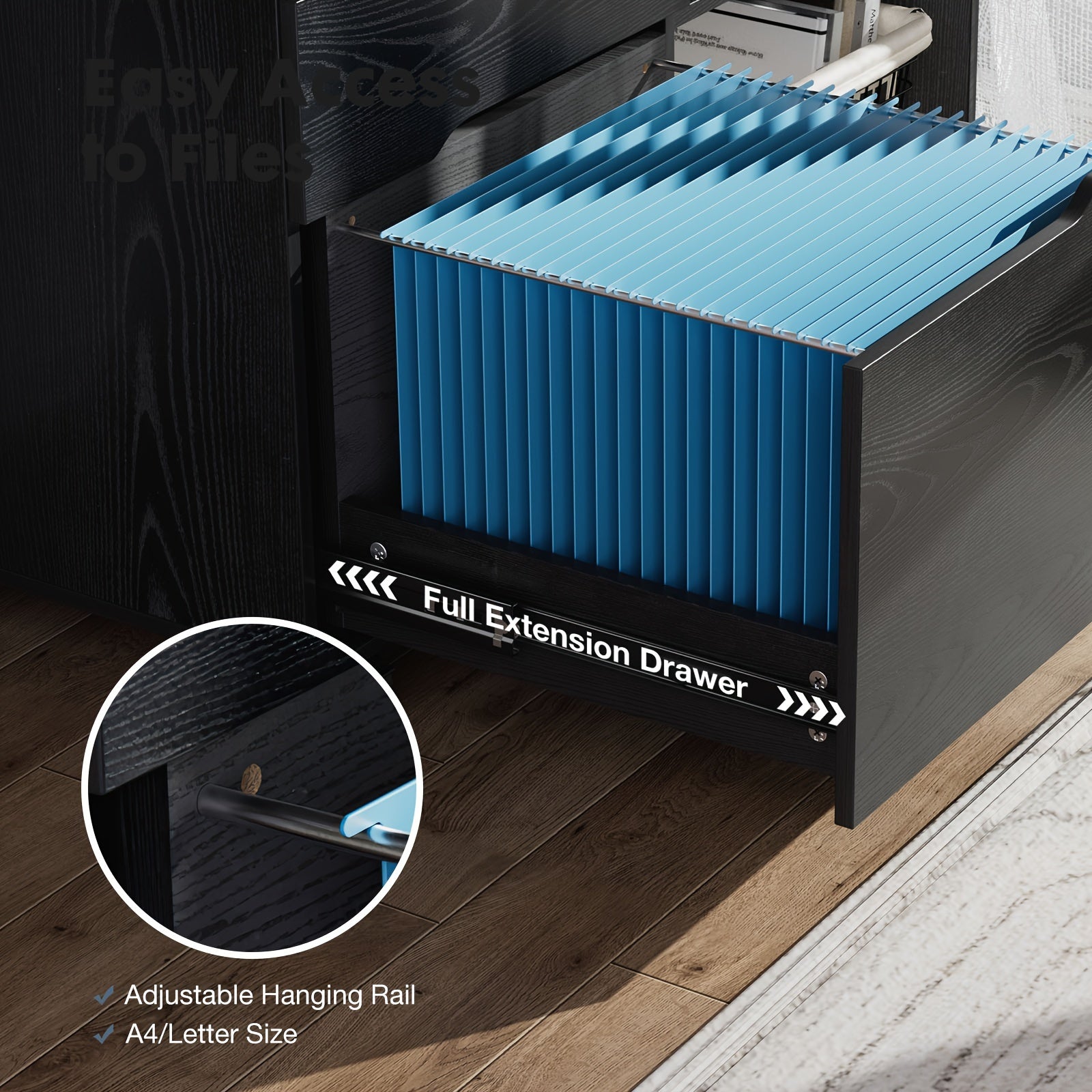 [Small Space Lateral Storage Shelves] 3 Drawer File Cabinet Mobile Lateral Printer Stand with Adjustable Storage Shelves for Home Office Small Space