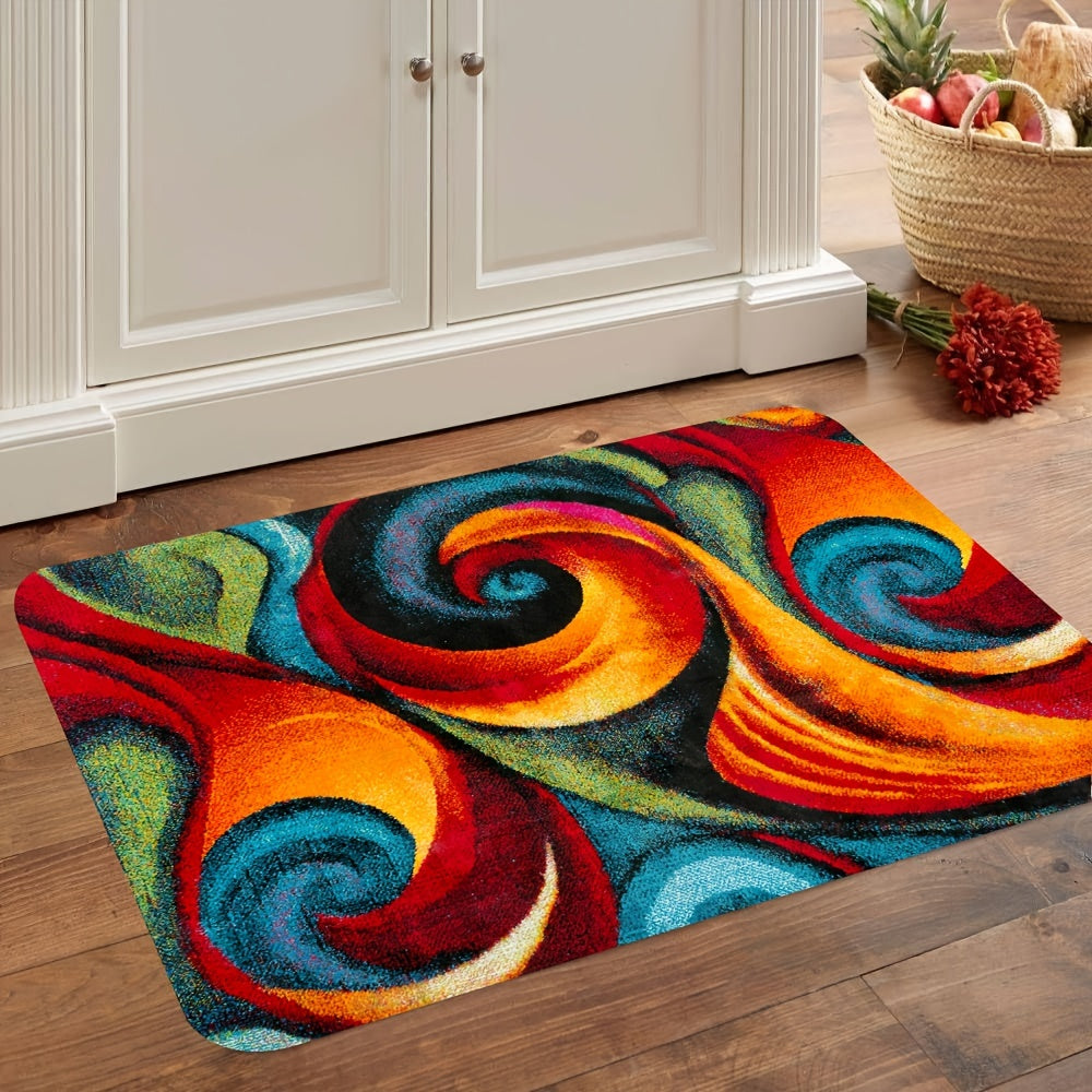 1pc Vibrant Multicolored Spiral Abstract Mat Machine Washable Mat