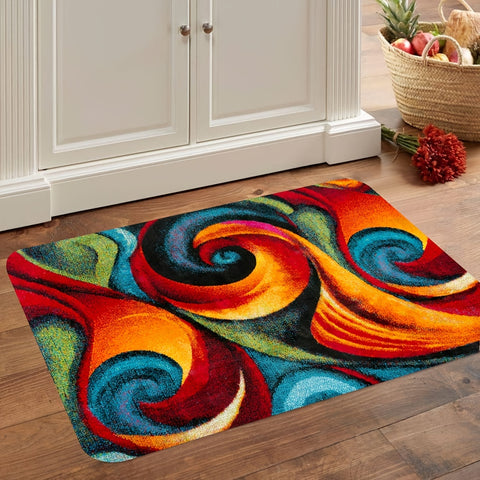 1pc Vibrant Multicolored Spiral Abstract Mat Machine Washable Mat