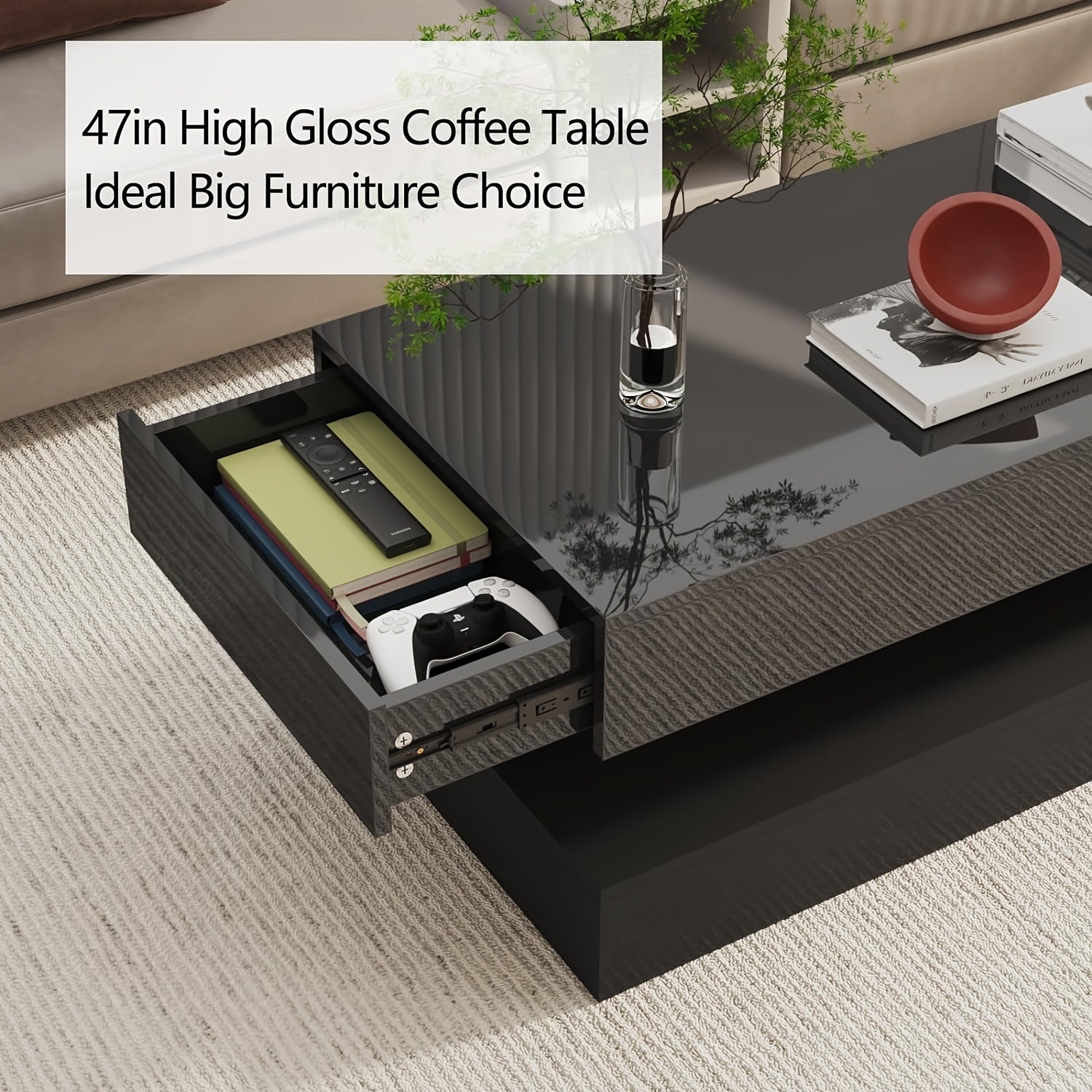 LED Coffee Table with 2 Storage Drawers