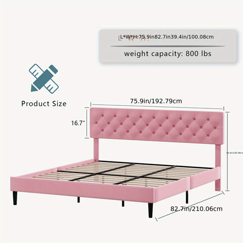 Elegant Grey Linen Upholstered Bed Frame with Tufted Headboard