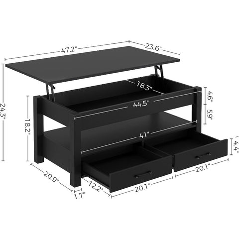 Coffee Table, 47.2" Lift Top Coffee Table with Drawers and Hidden Compartment