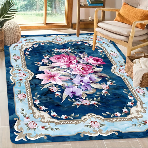 1pc Persian Floral Print Area Rug -