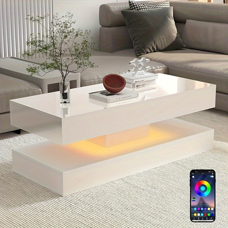 LED Coffee Table with 2 Storage Drawers