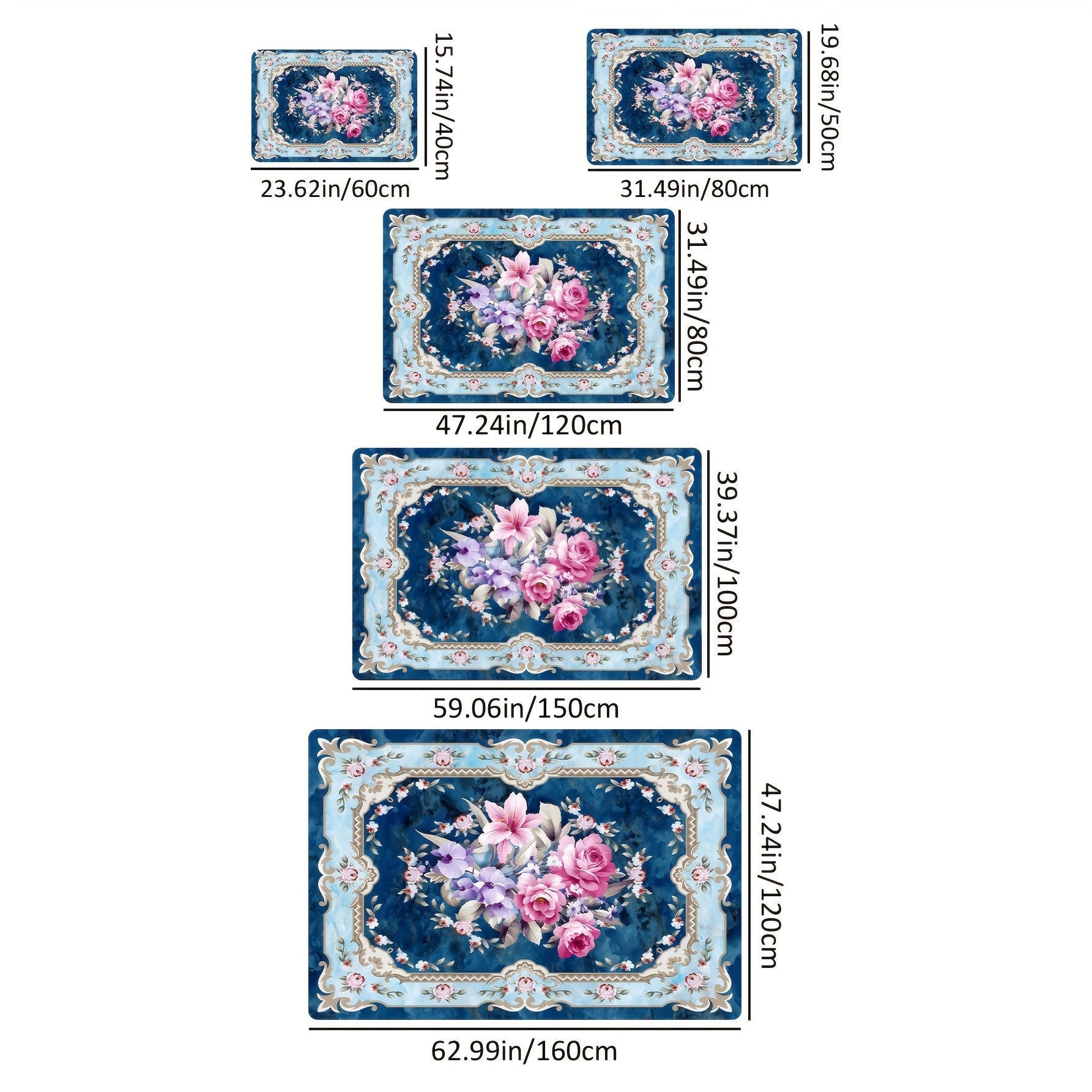 1pc Persian Floral Print Area Rug -