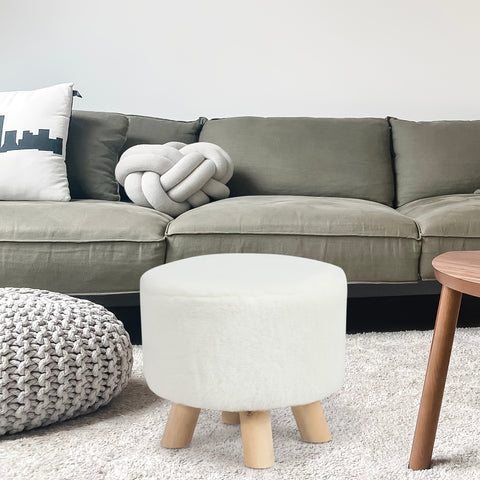 Modern Round Linen Ottoman Foot Rest Stool