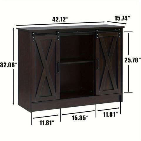 Coffee Bar Cabinet with Sliding Barn Door