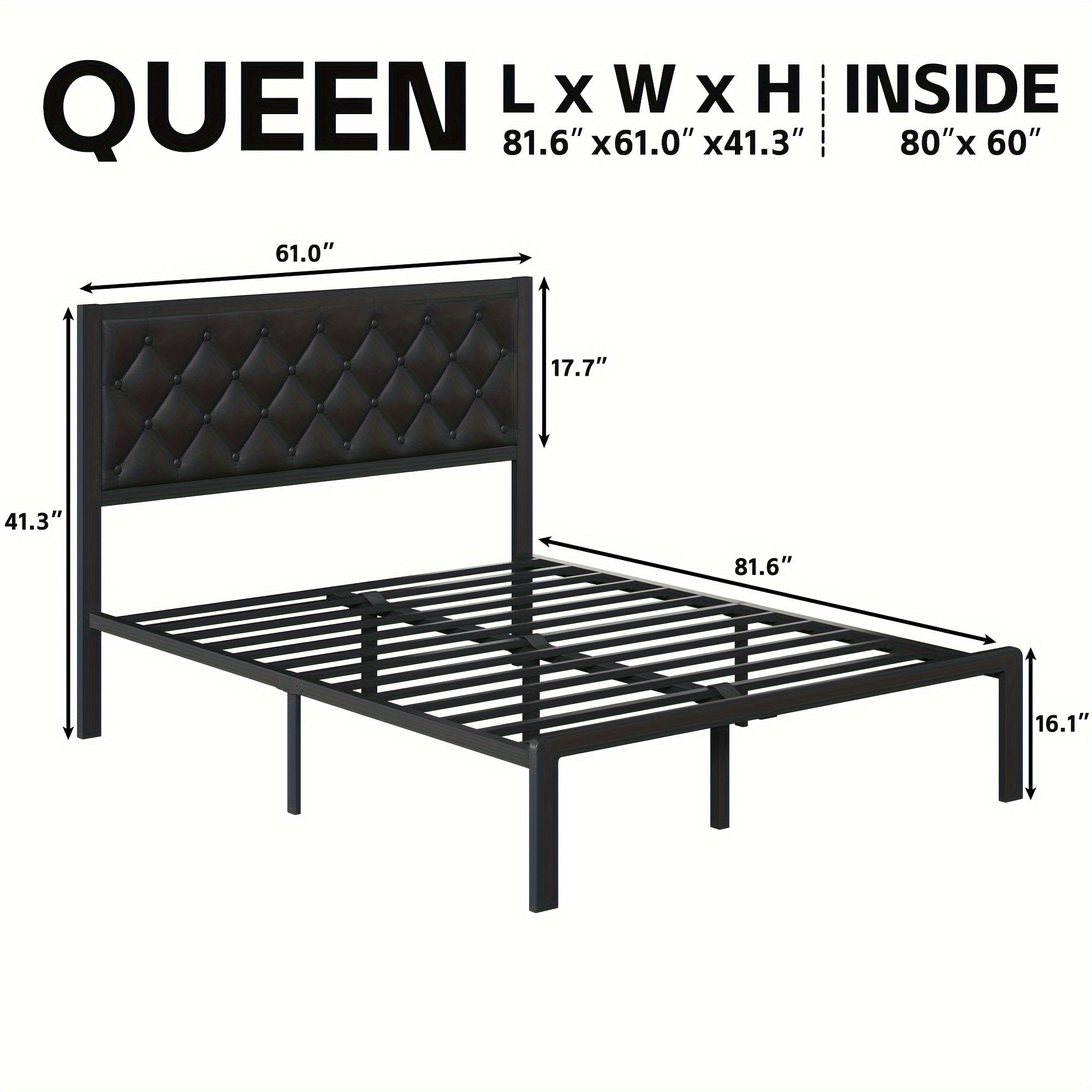 Bed Frame With Headboard PU Leather