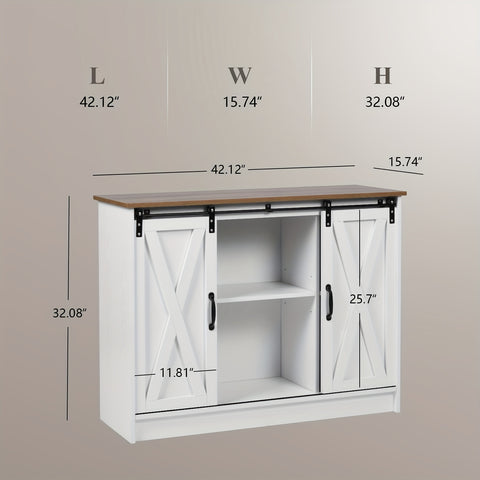 Coffee Bar Cabinet with Sliding Barn Door