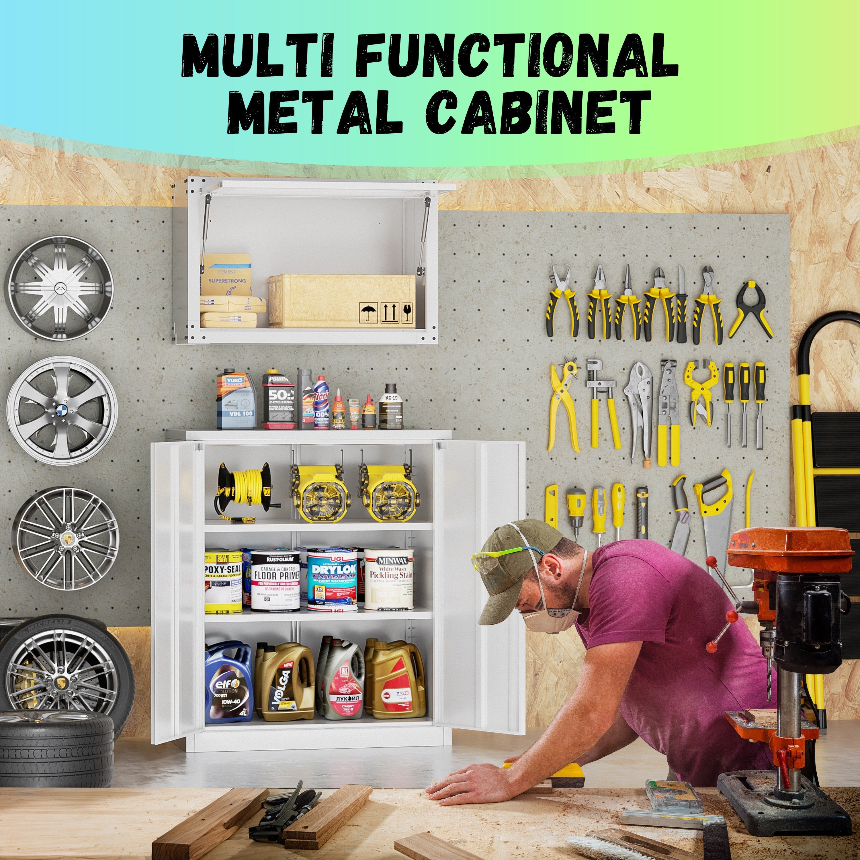 36" Metal Lockable Storage Cabinet With Lock