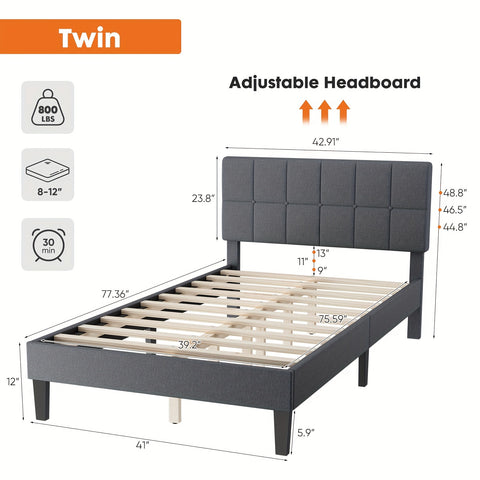 Bed Frame with Headboard, No Box Spring Needed