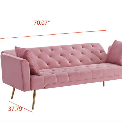 1pc 70.07'' W Velvet Futon Sofa Bed