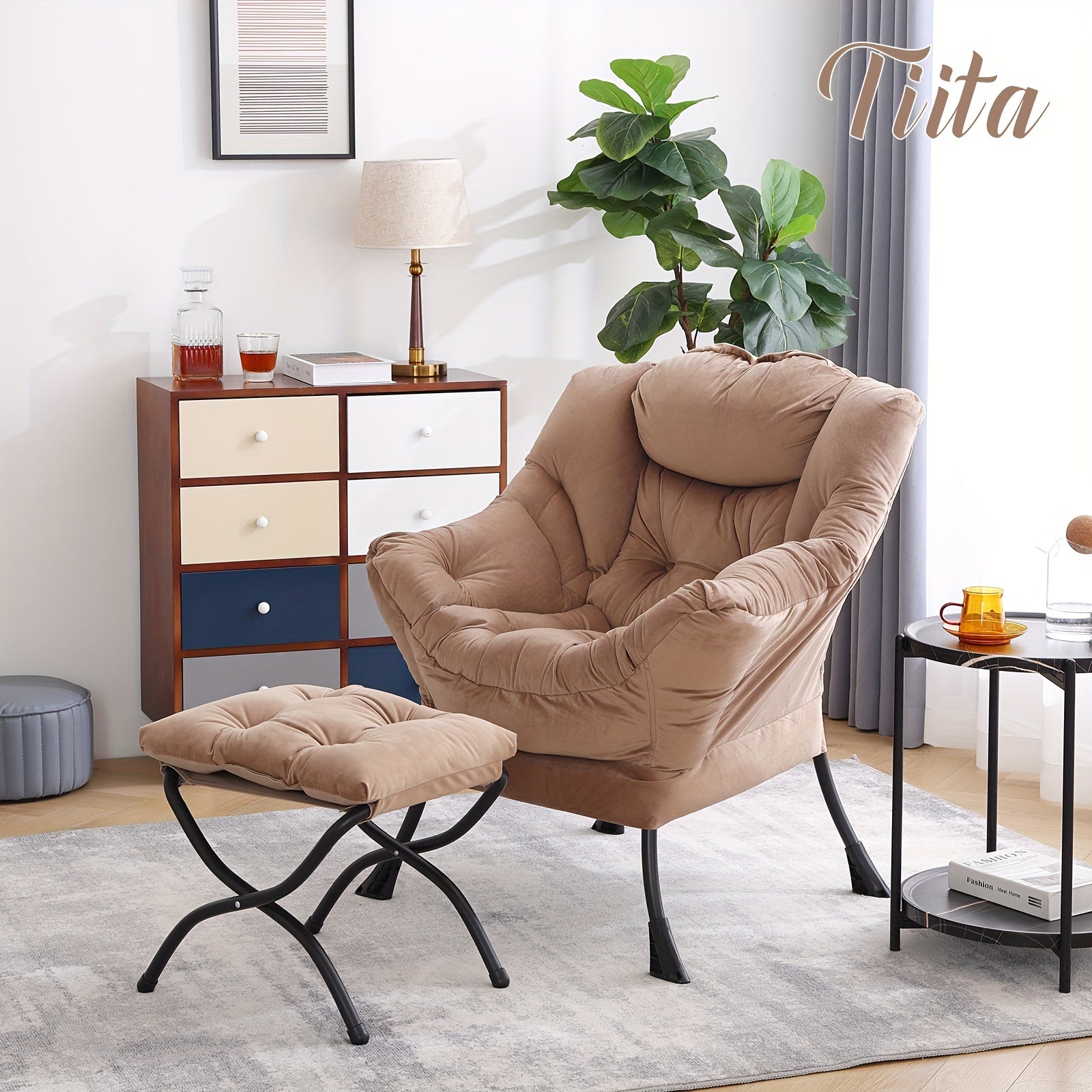 Tiita Lazy Chair with Ottoman, Modern Large Accent Lounge Chair