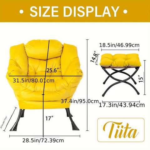 Tiita Lazy Chair with Ottoman, Modern Large Accent Lounge Chair